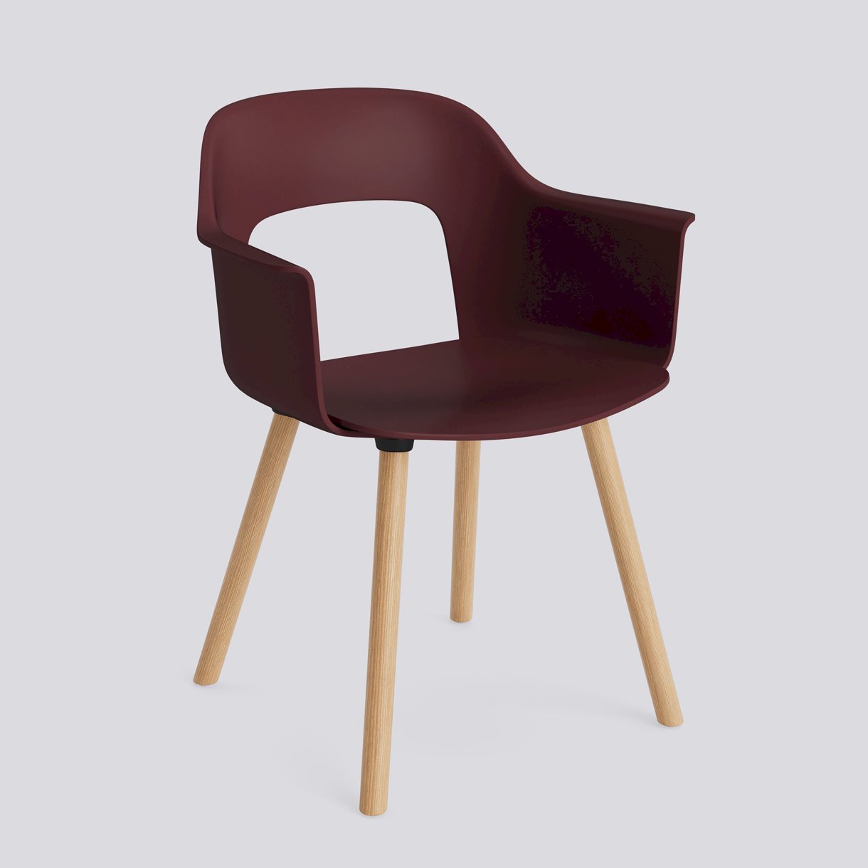 Layout Armchair 221 Water-based lacquered solid oak 4 leg base Standard glider-Bordeaux polypropylene shell/seat-None-None