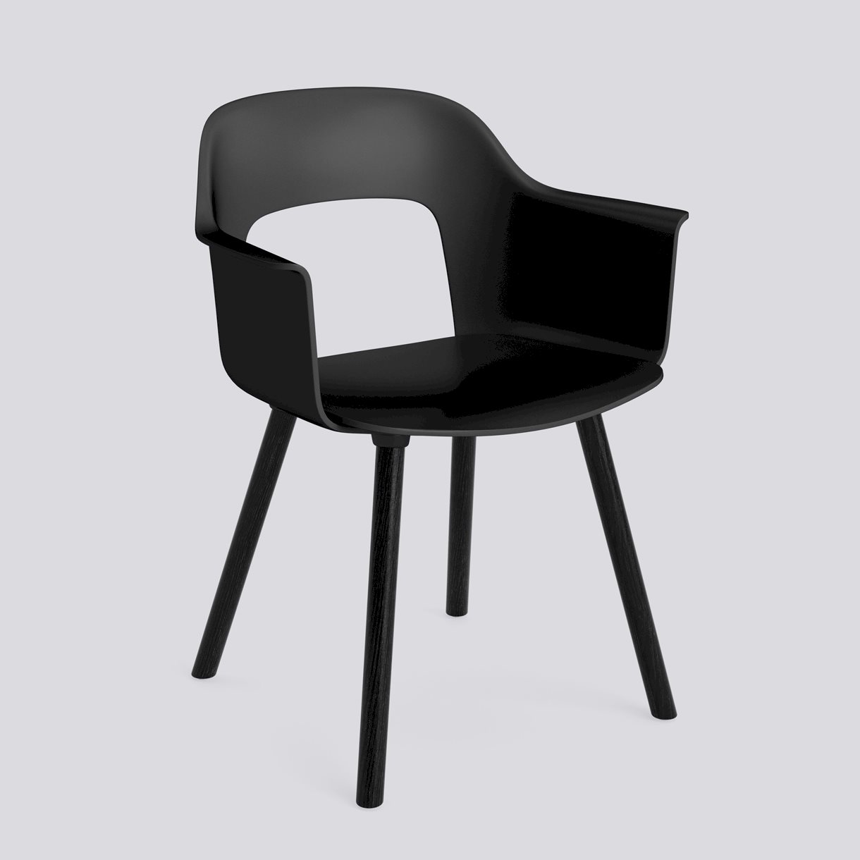 Layout Armchair 221 Black water-based lacquered solid oak 4 leg base Standard glider-Black polypropylene shell/seat-None-None