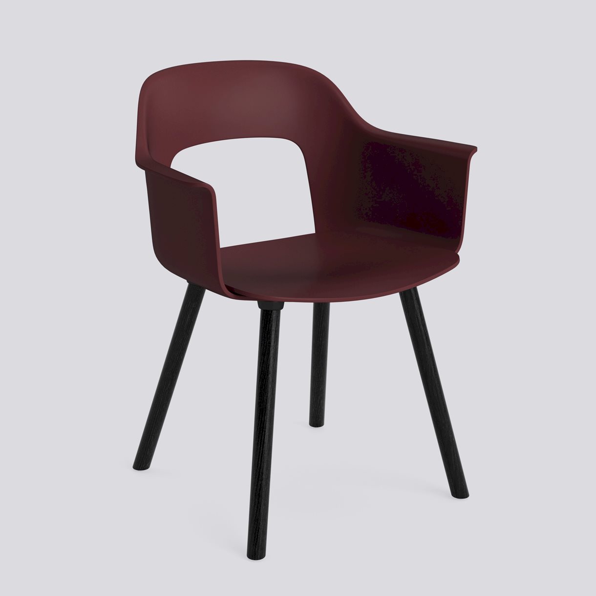 Layout Armchair 221 Black water-based lacquered solid oak 4 leg base Standard glider-Bordeaux polypropylene shell/seat-None-None