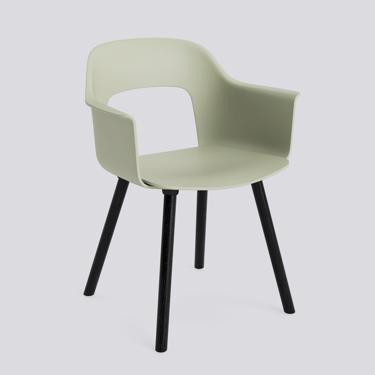 Layout Armchair 221 Black water-based lacquered solid oak 4 leg base Standard glider-Pastel green polypropylene shell/seat-None-None