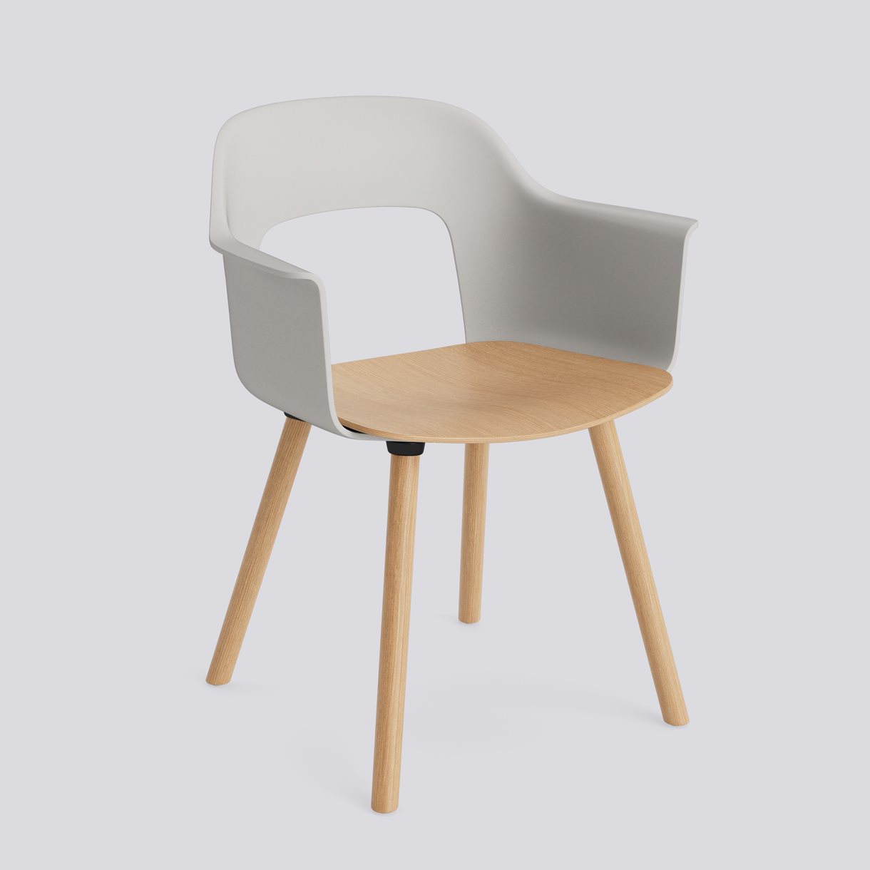 Layout Armchair 222 Water-based lacquered solid oak 4 leg base Standard glider-Sky grey polypropylene shell Water-based lacquered oak veneer seat-None-None