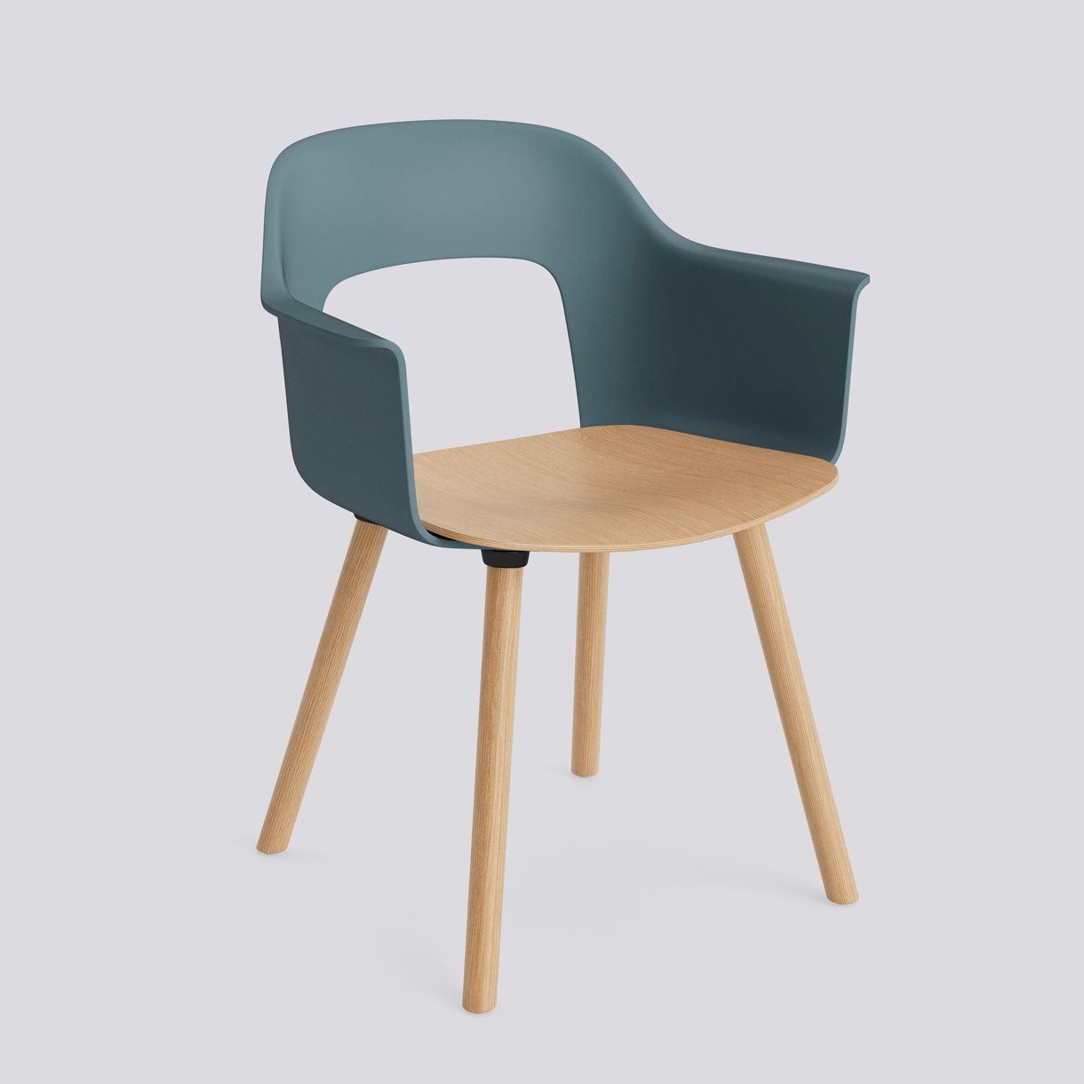 Layout Armchair 222 Water-based lacquered solid oak 4 leg base Standard glider-Ocean polypropylene shell Water-based lacquered oak veneer seat-None-None