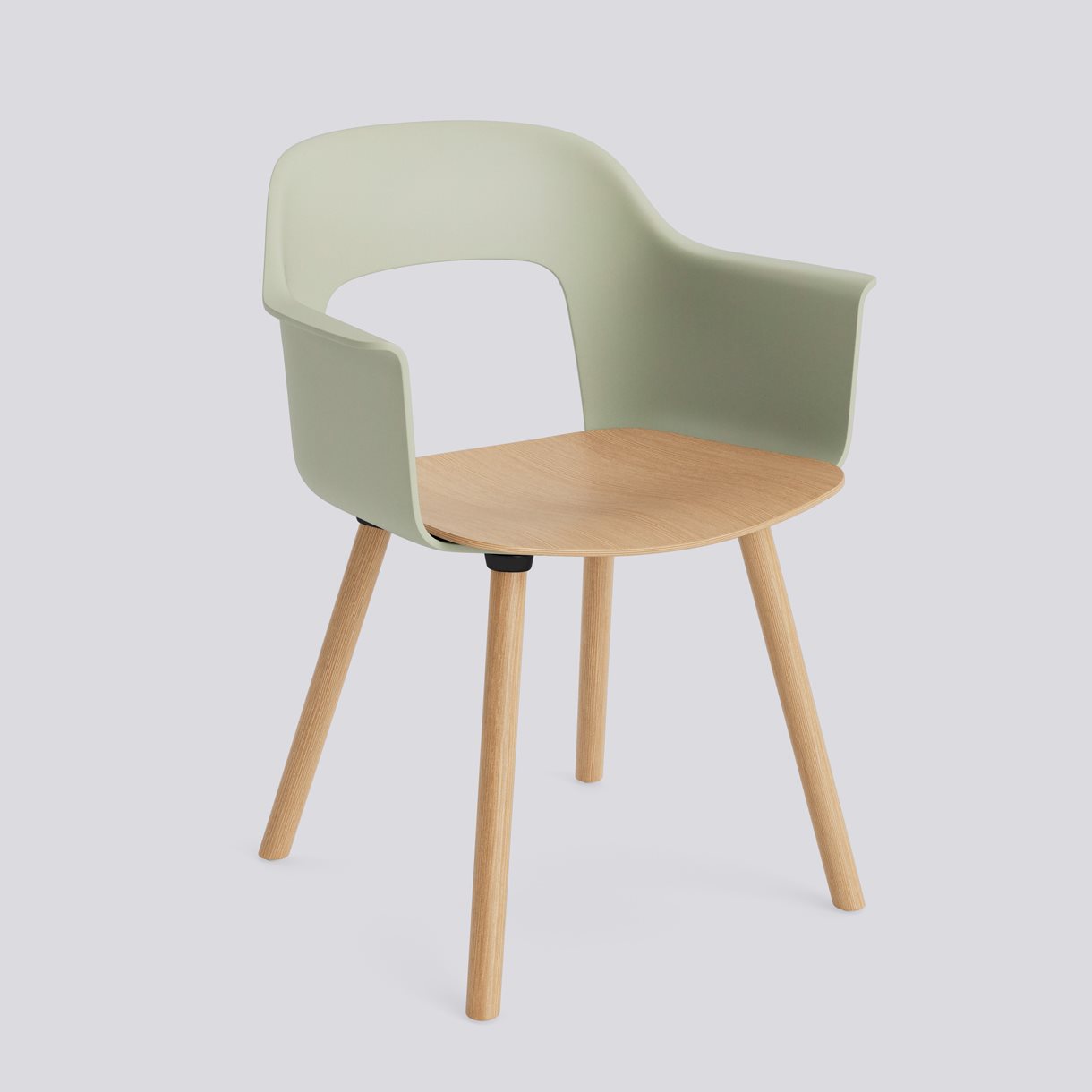 Layout Armchair 222 Water-based lacquered solid oak 4 leg base Standard glider-Pastel green polypropylene shell Water-based lacquered oak veneer seat-None-None
