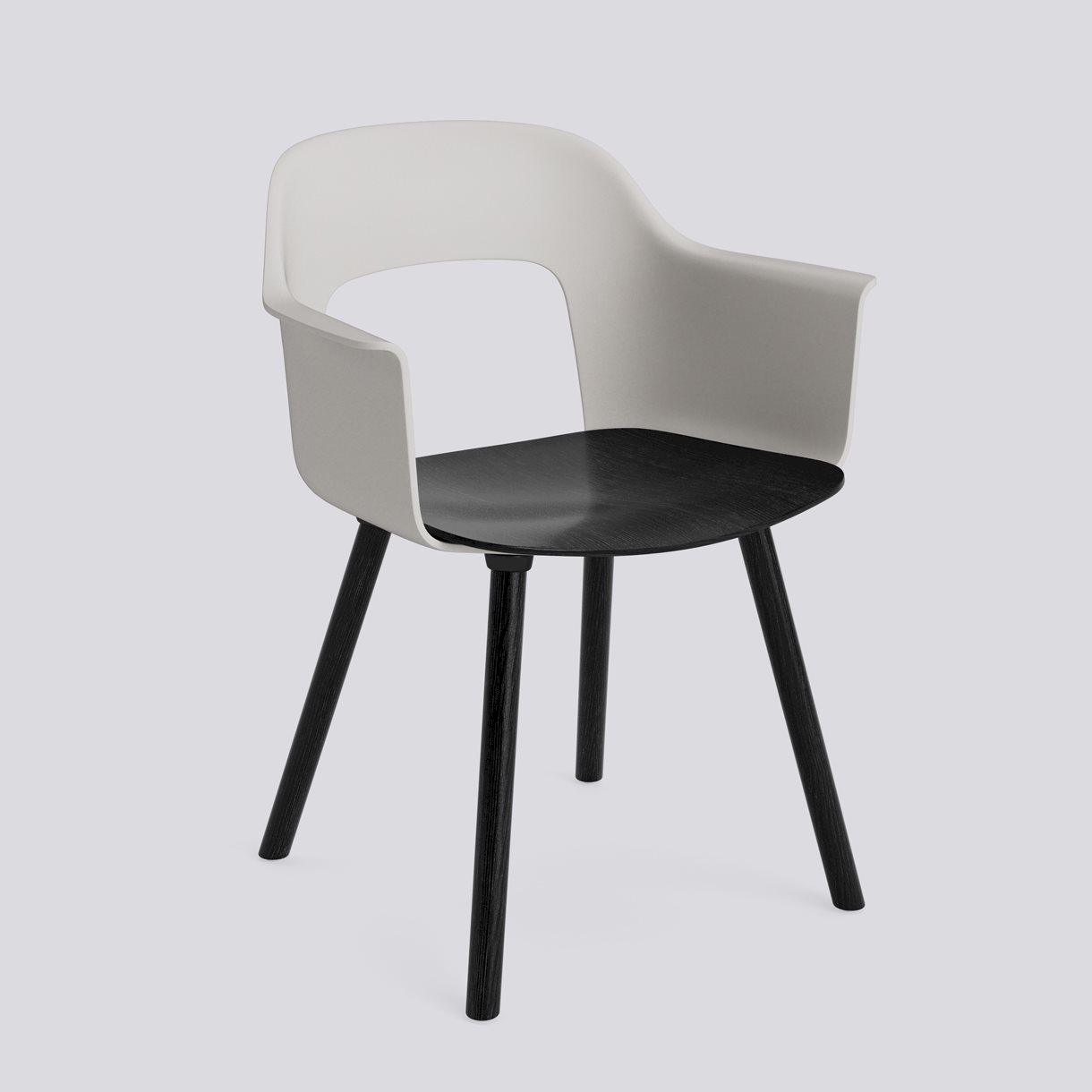 Layout Armchair 222 Black water-based lacquered solid oak 4 leg base Standard glider-Sky grey polypropylene shell Black water-based lacquered oak veneer seat-None-None