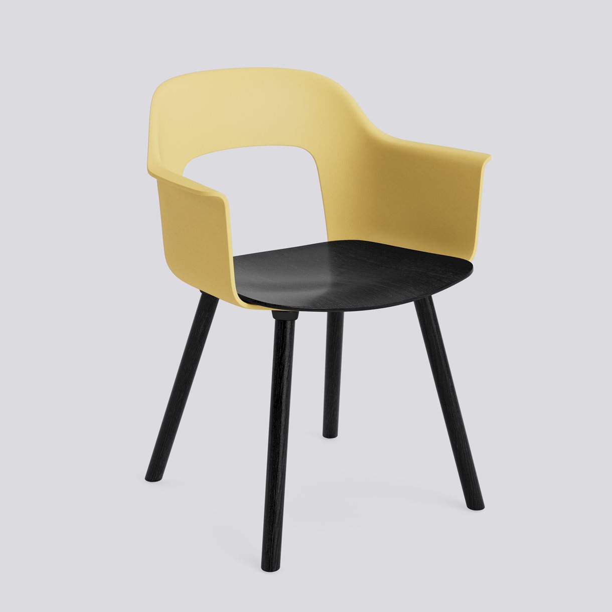 Layout Armchair 222 Black water-based lacquered solid oak 4 leg base Standard glider-Biscotti polypropylene shell Black water-based lacquered oak veneer seat-None-None