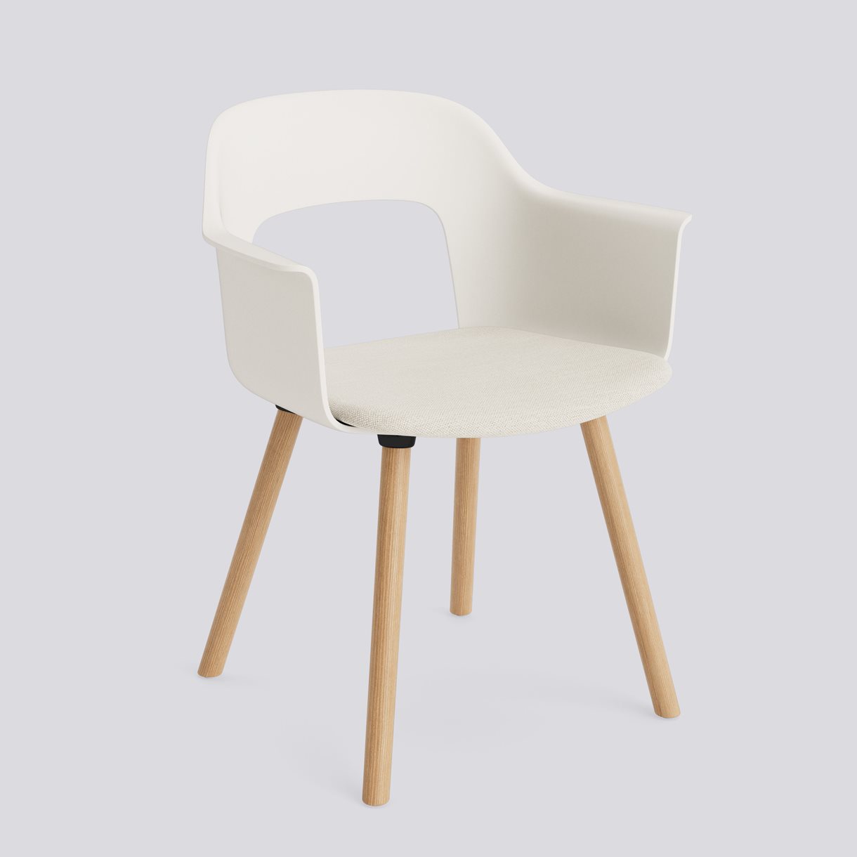 Layout Armchair 223 Water-based lacquered solid oak 4 leg base Standard glider-Cream white polypropylene shell Seat upholstery-Mode-011