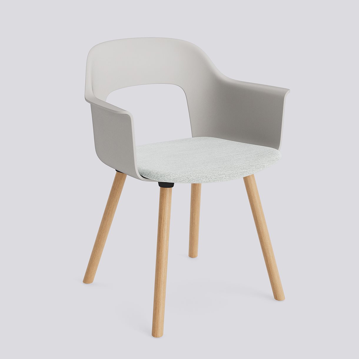 Layout Armchair 223 Water-based lacquered solid oak 4 leg base Standard glider-Sky grey polypropylene shell Seat upholstery-Mode-001