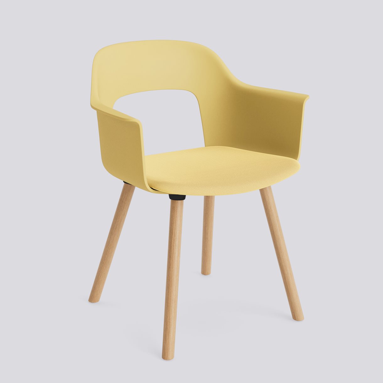 Layout Armchair 223 Water-based lacquered solid oak 4 leg base Standard glider-Biscotti polypropylene shell Seat upholstery-Relate -431