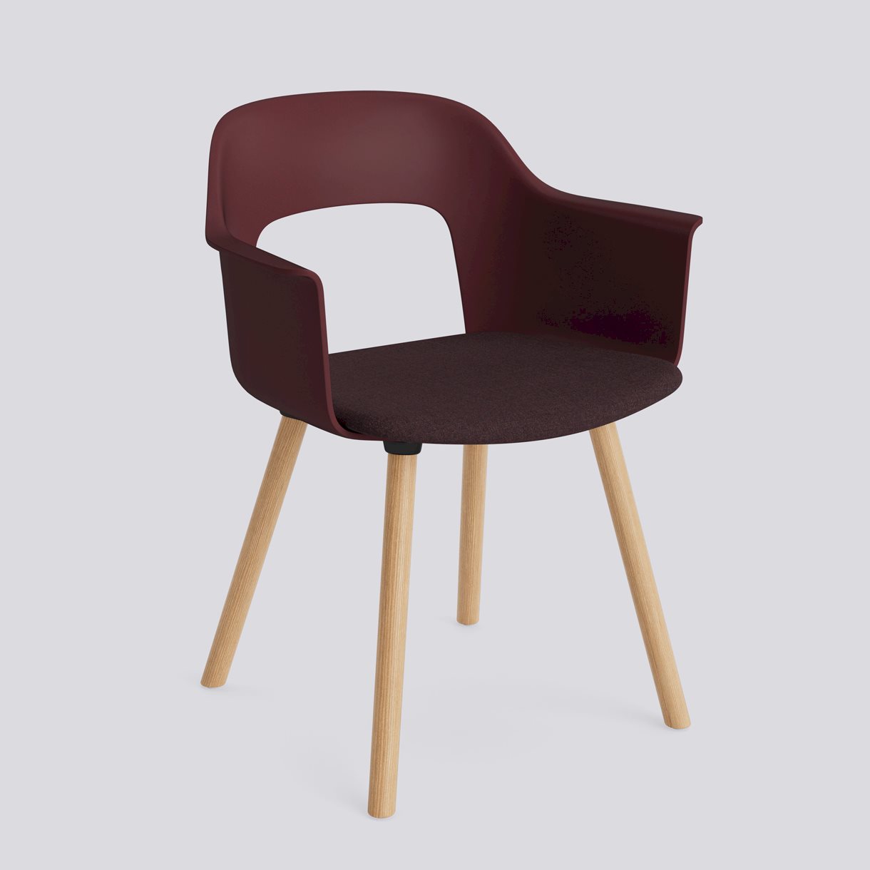 Layout Armchair 223 Water-based lacquered solid oak 4 leg base Standard glider-Bordeaux polypropylene shell Seat upholstery-Remix-373