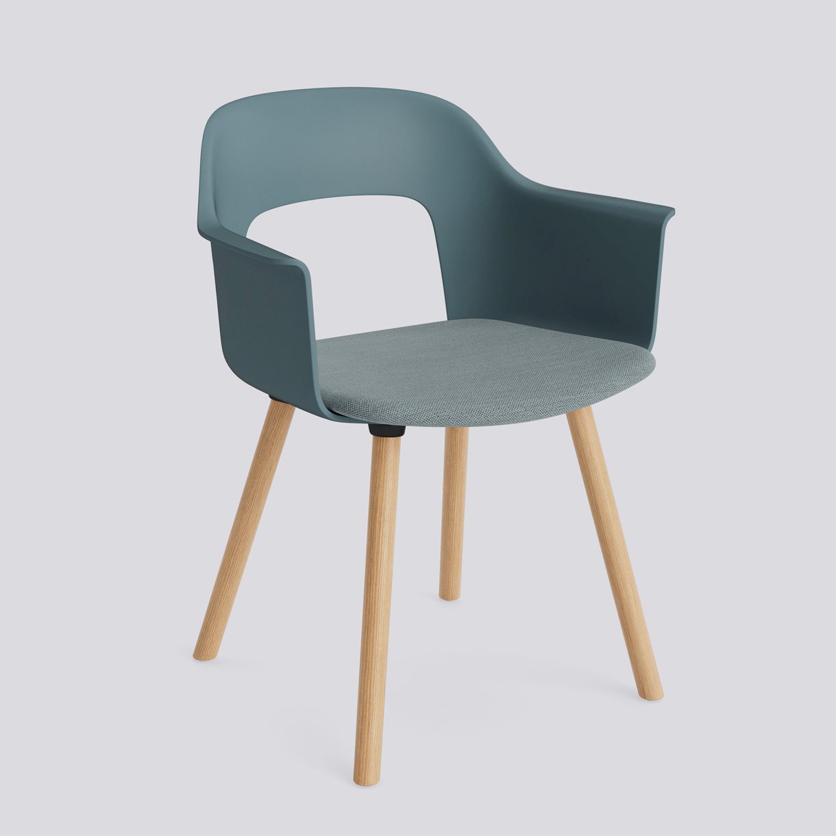 Layout Armchair 223 Water-based lacquered solid oak 4 leg base Standard glider-Ocean polypropylene shell Seat upholstery-Mode-045