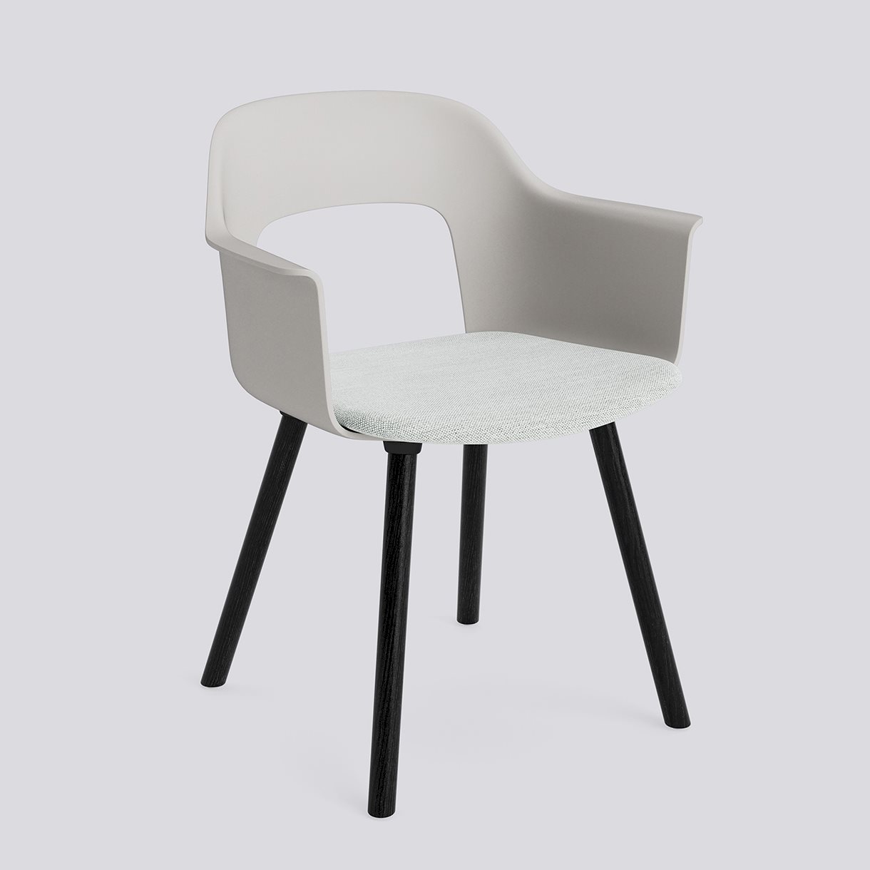 Layout Armchair 223 Black water-based lacquered solid oak 4 leg base Standard glider-Sky grey polypropylene shell Seat upholstery-Mode-001