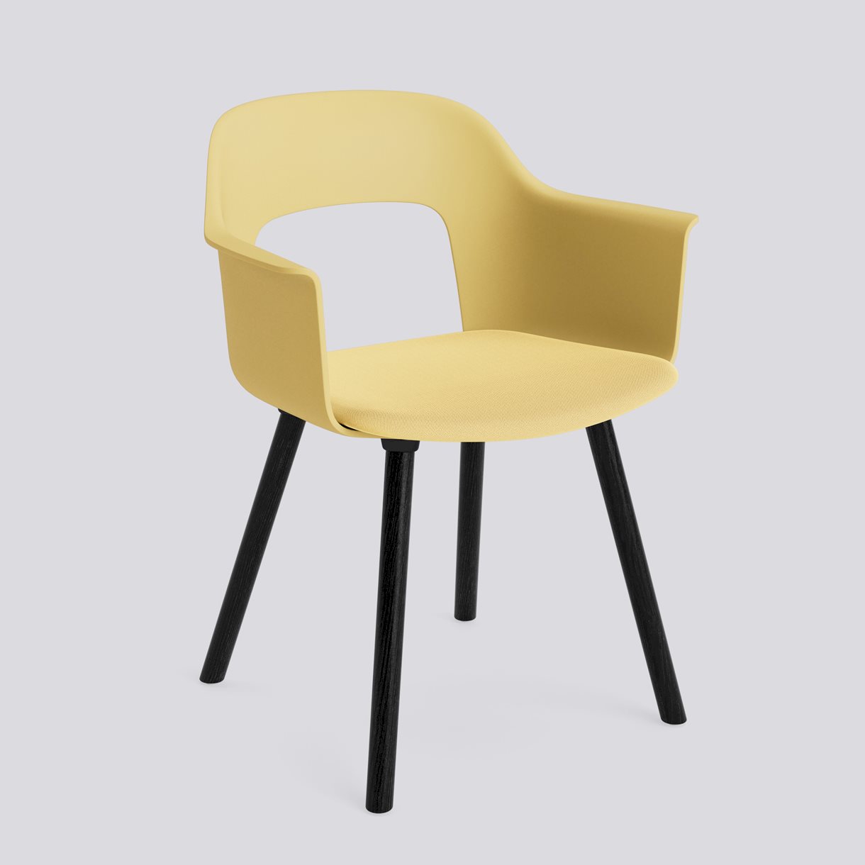 Layout Armchair 223 Black water-based lacquered solid oak 4 leg base Standard glider-Biscotti polypropylene shell Seat upholstery-Relate -431