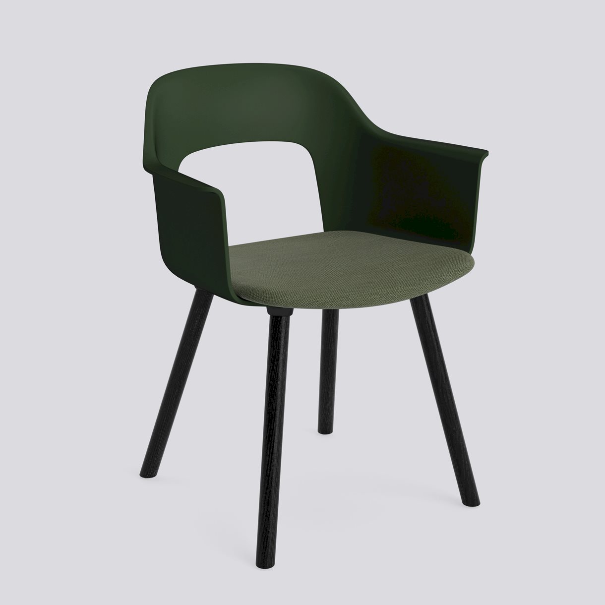 Layout Armchair 223 Black water-based lacquered solid oak 4 leg base Standard glider-Bottle green polypropylene shell Seat upholstery-Mode-072