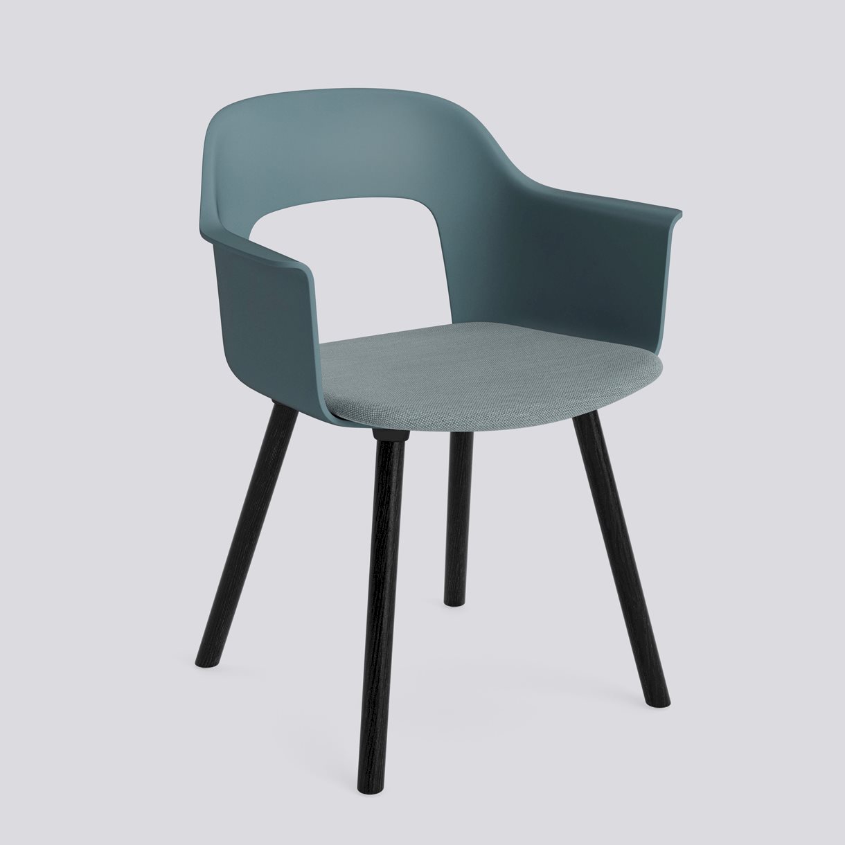 Layout Armchair 223 Black water-based lacquered solid oak 4 leg base Standard glider-Ocean polypropylene shell Seat upholstery-Mode-045