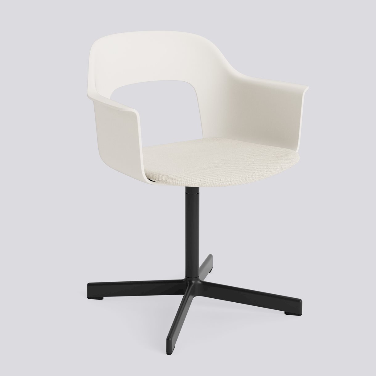 Layout Armchair 233 Black powder coated aluminium 4 star swivel base Standard glider-Cream white polypropylene shell Seat upholstery-Mode-011