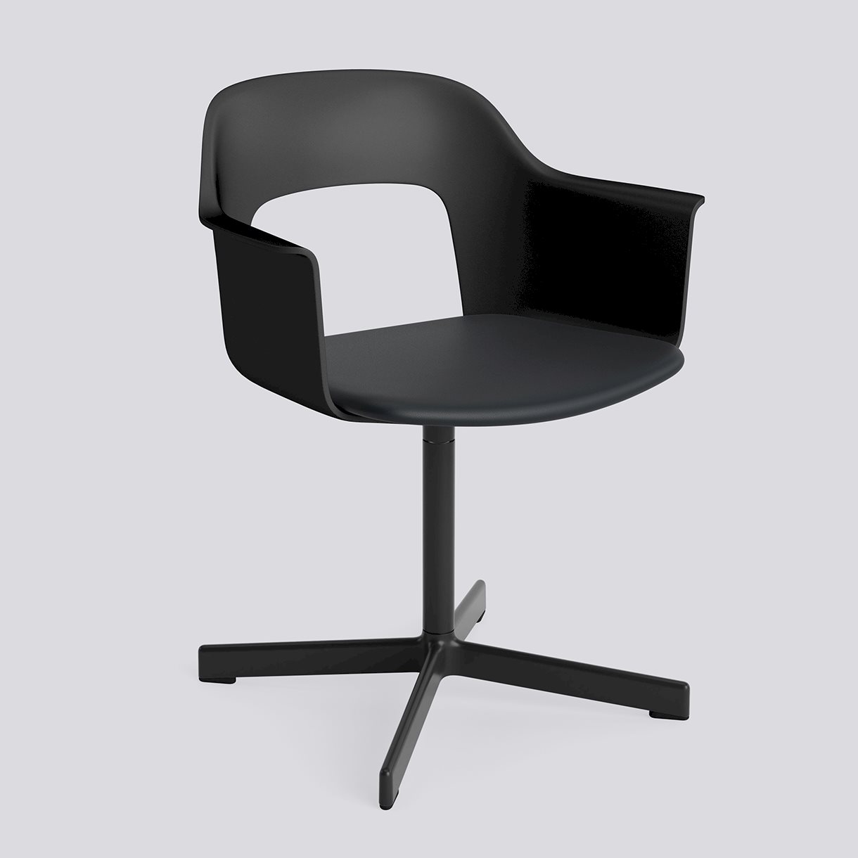 Layout Armchair 233 Black powder coated aluminium 4 star swivel base Standard glider-Black polypropylene shell Seat upholstery-Grano-Black
