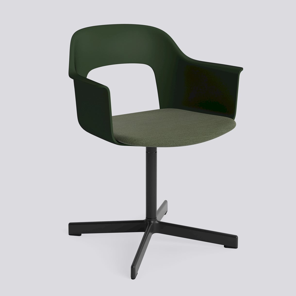 Layout Armchair 233 Black powder coated aluminium 4 star swivel base Standard glider-Bottle green polypropylene shell Seat upholstery-Mode-072