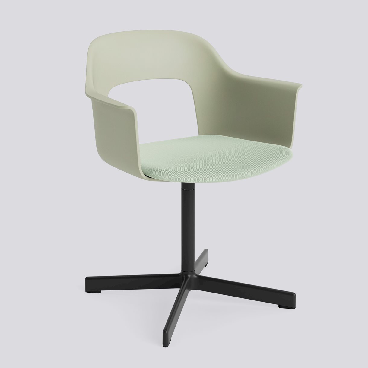 Layout Armchair 233 Black powder coated aluminium 4 star swivel base Standard glider-Pastel green polypropylene shell Seat upholstery-Relate -921