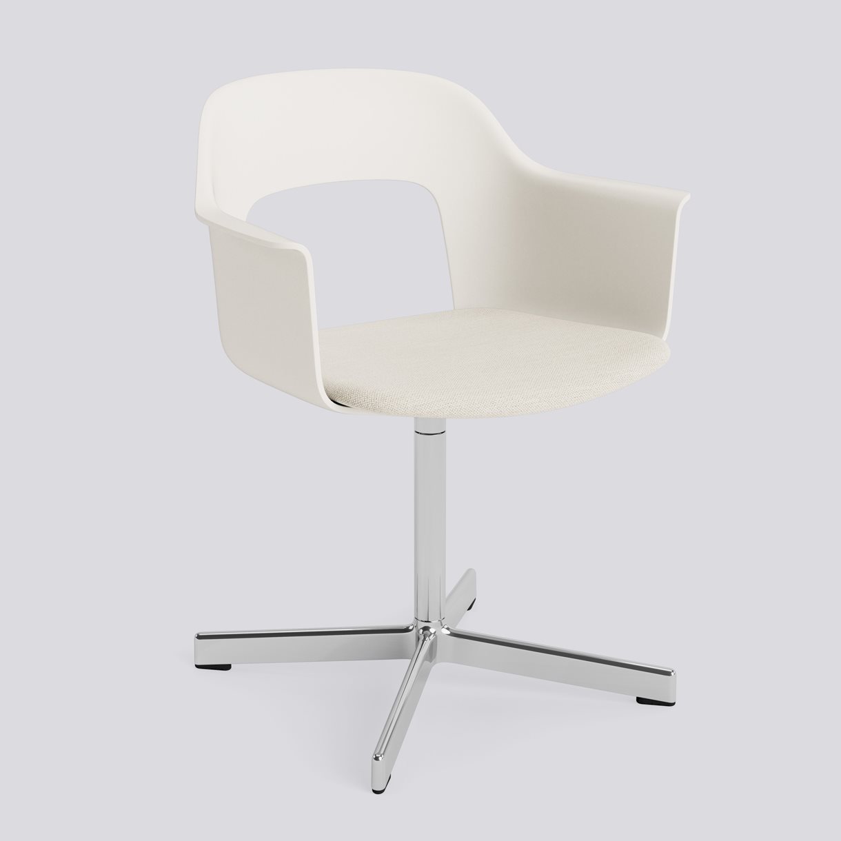 Layout Armchair 233 Polished aluminium 4 star swivel base Standard glider-Cream white polypropylene shell Seat upholstery-Mode-011