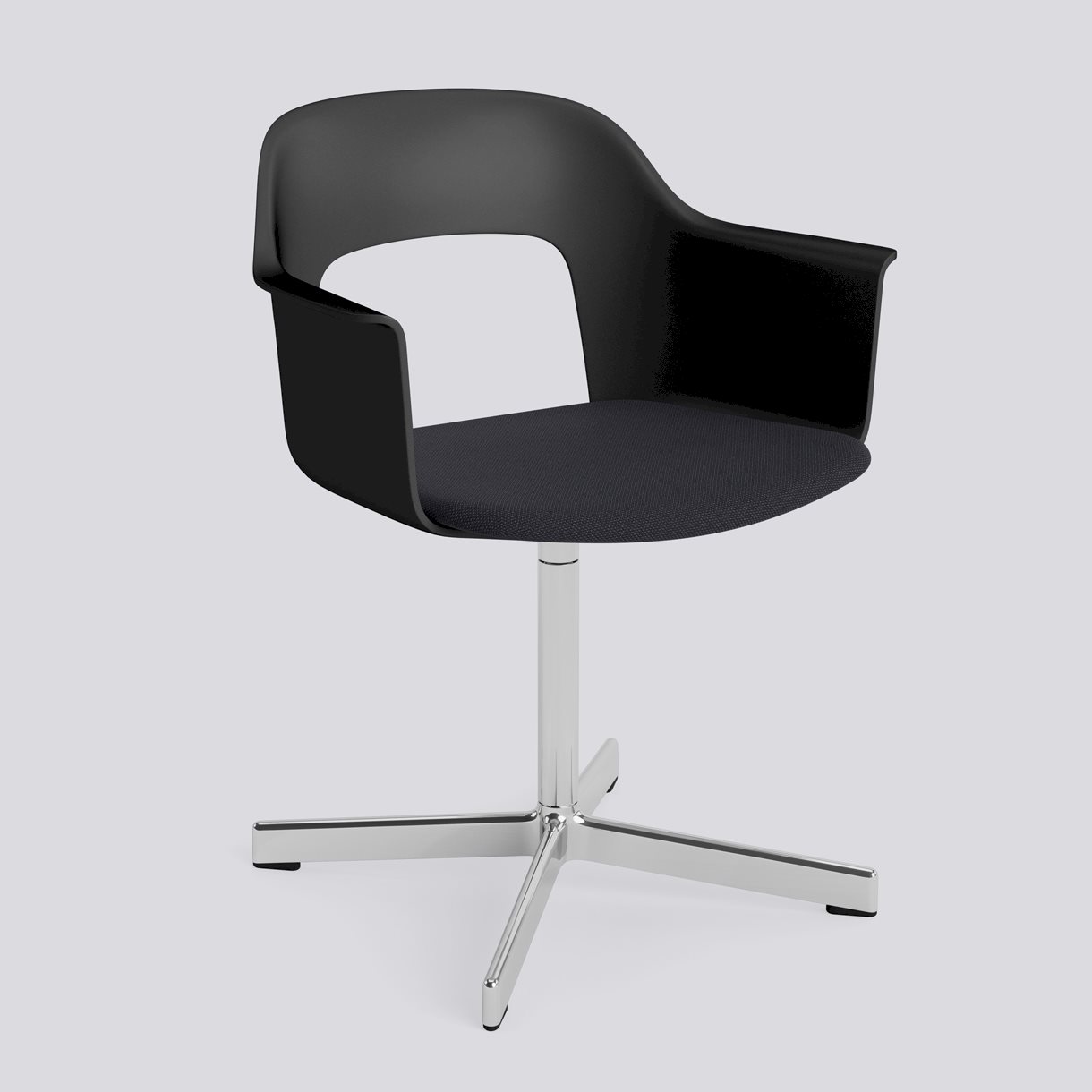 Layout Armchair 233 Polished aluminium 4 star swivel base Standard glider-Black polypropylene shell Seat upholstery-Steelcut Trio-195