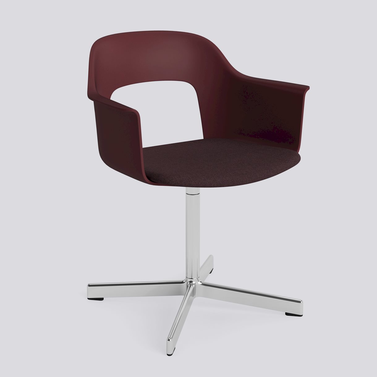 Layout Armchair 233 Polished aluminium 4 star swivel base Standard glider-Bordeaux polypropylene shell Seat upholstery-Remix-373