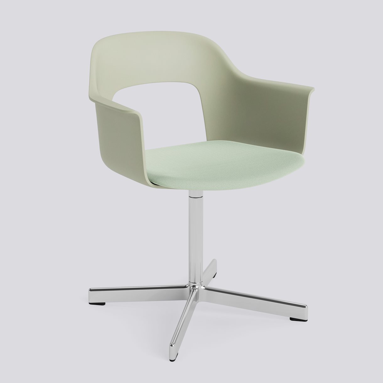 Layout Armchair 233 Polished aluminium 4 star swivel base Standard glider-Pastel green polypropylene shell Seat upholstery-Relate -921