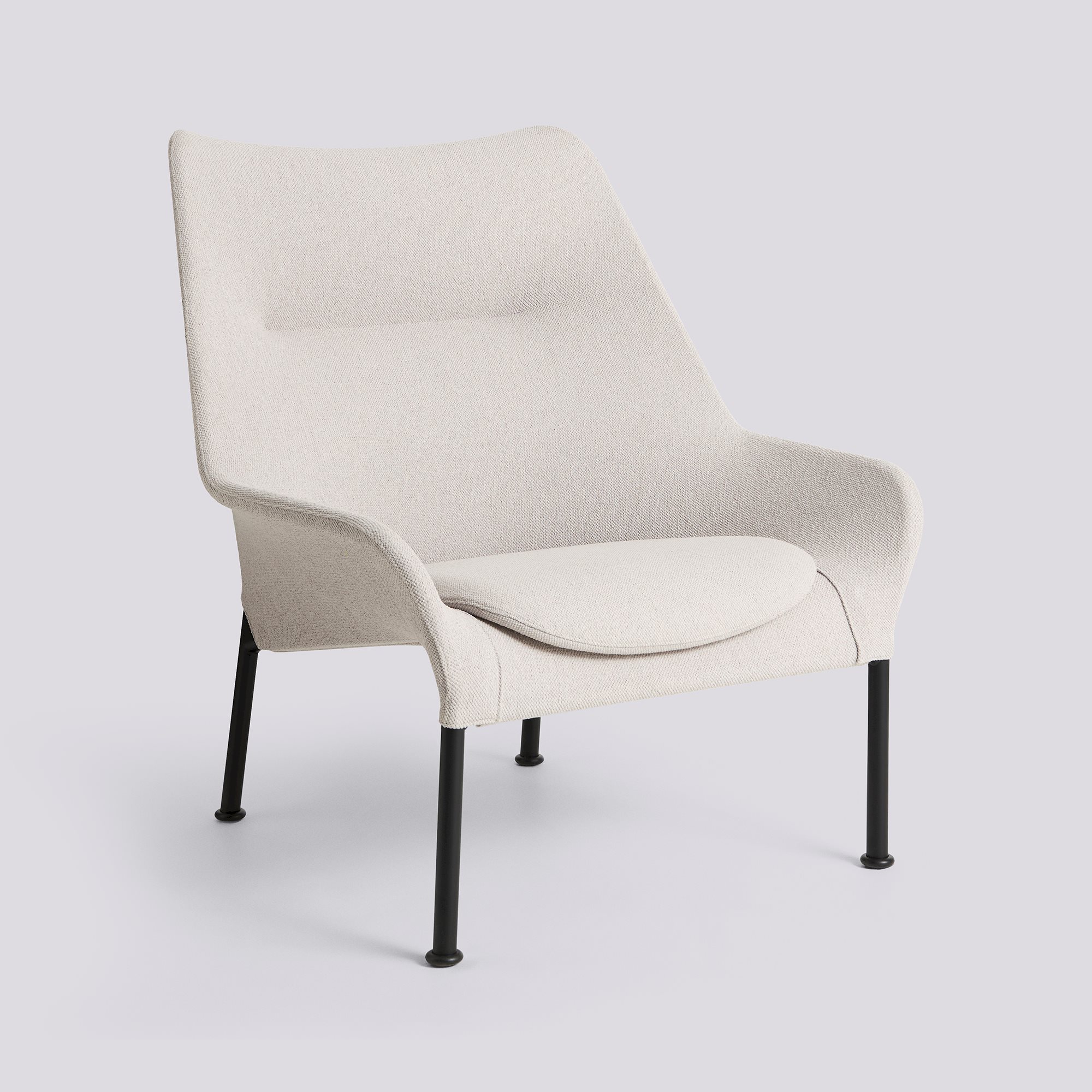 O2 Lounge Chair Black powder coated steel 4 leg base Felt glider-Lift Light grey textile w. Seat cushion-Lift-Soft light grey