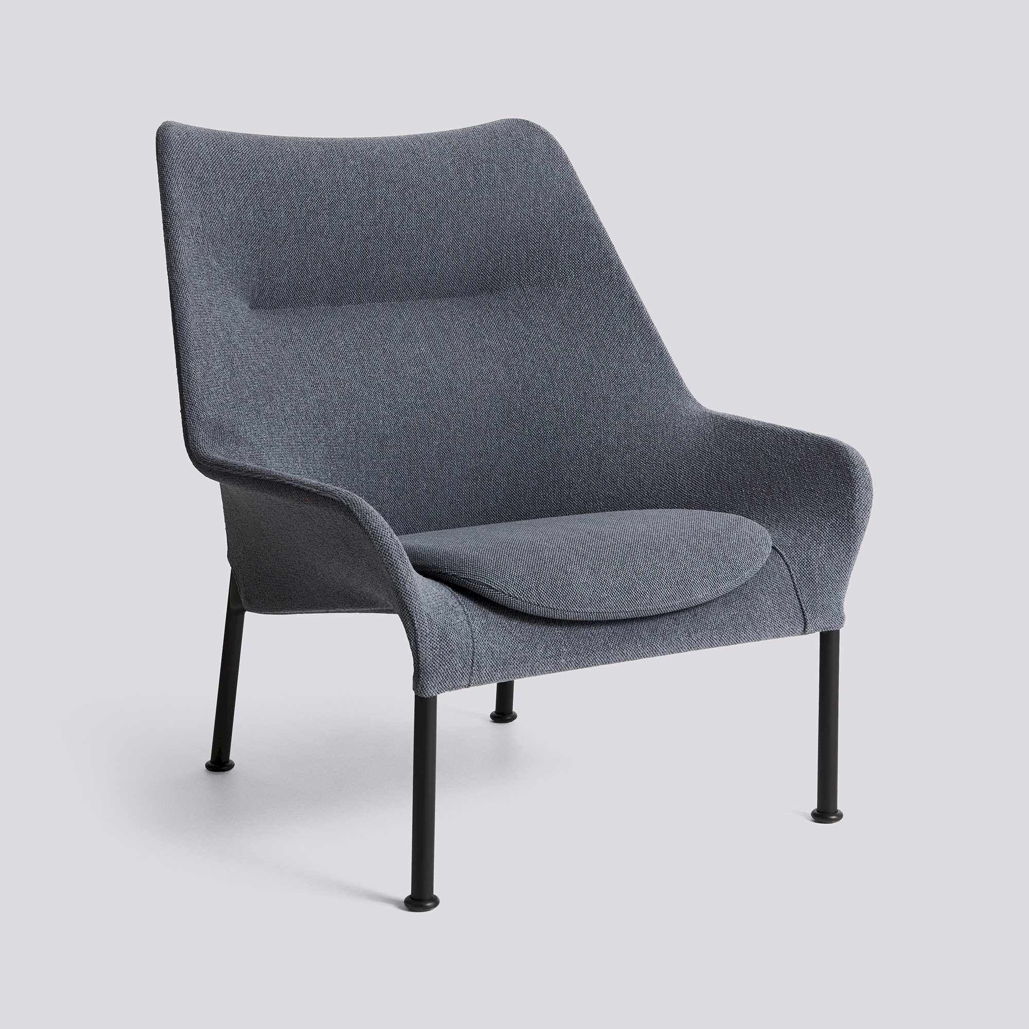O2 Lounge Chair Black powder coated steel 4 leg base Felt glider-Lift Grey textile w. Seat cushion-Lift-Soft grey