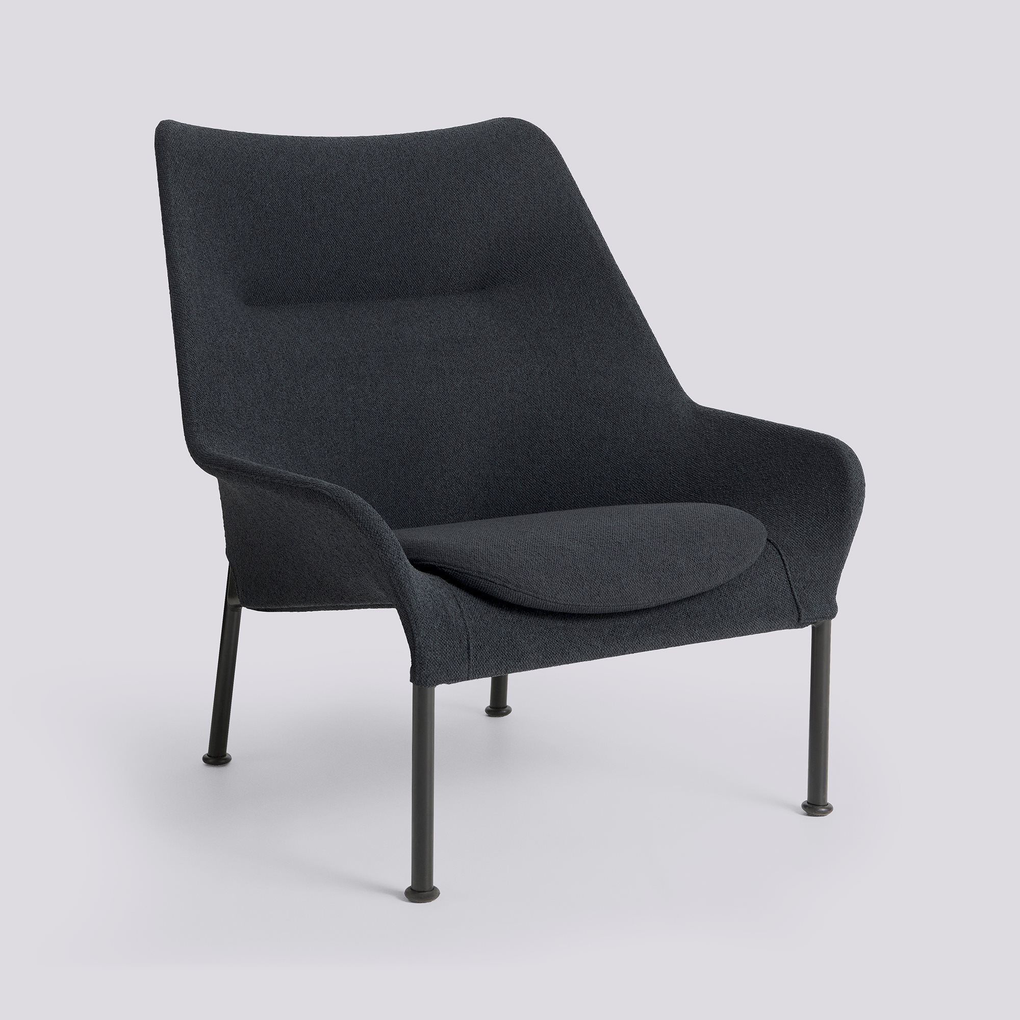 O2 Lounge Chair Black powder coated steel 4 leg base Felt glider-Lift Black textile w. Seat cushion-Lift-Soft black