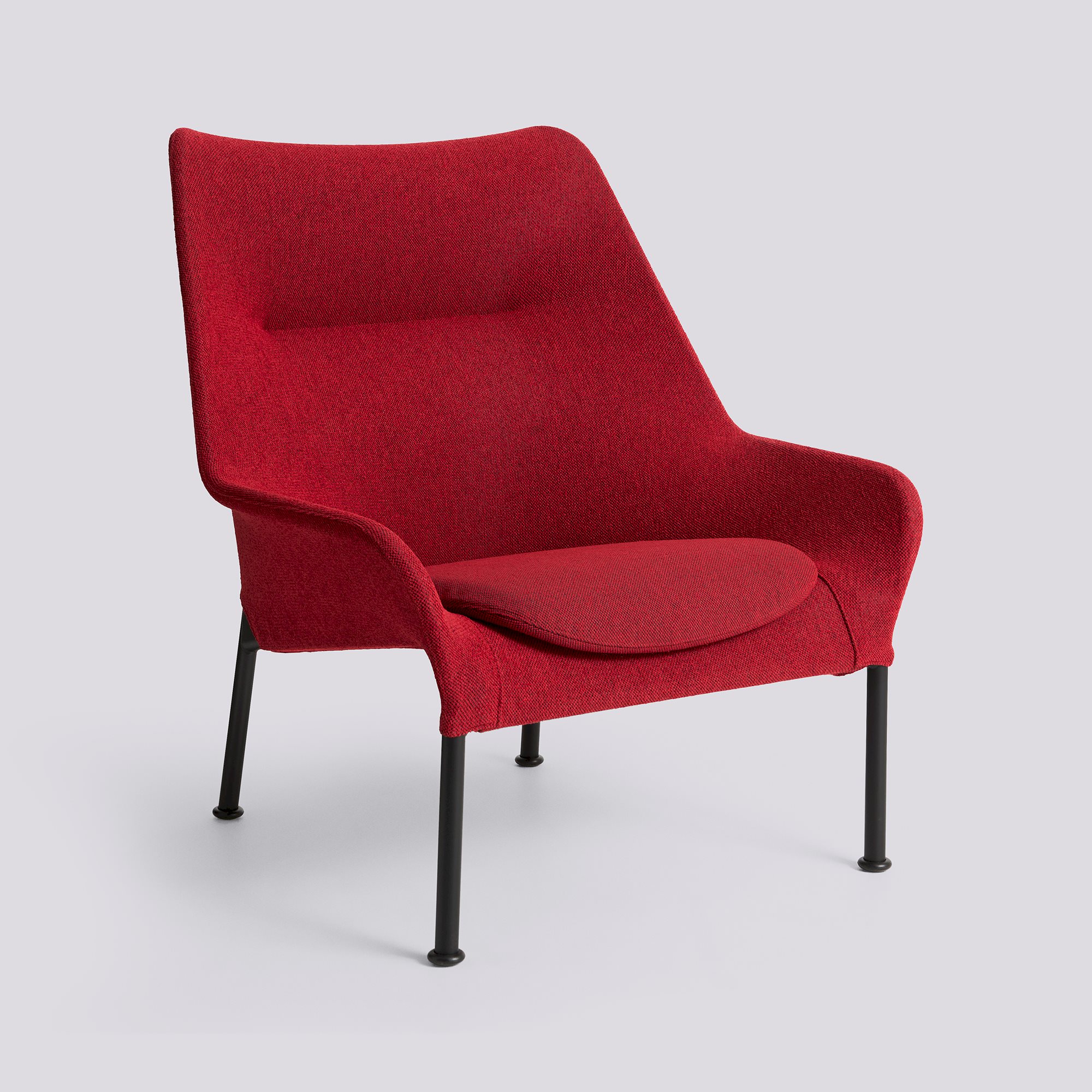 O2 Lounge Chair Black powder coated steel 4 leg base Felt glider-Lift Red textile w. Seat cushion-Lift-Soft red