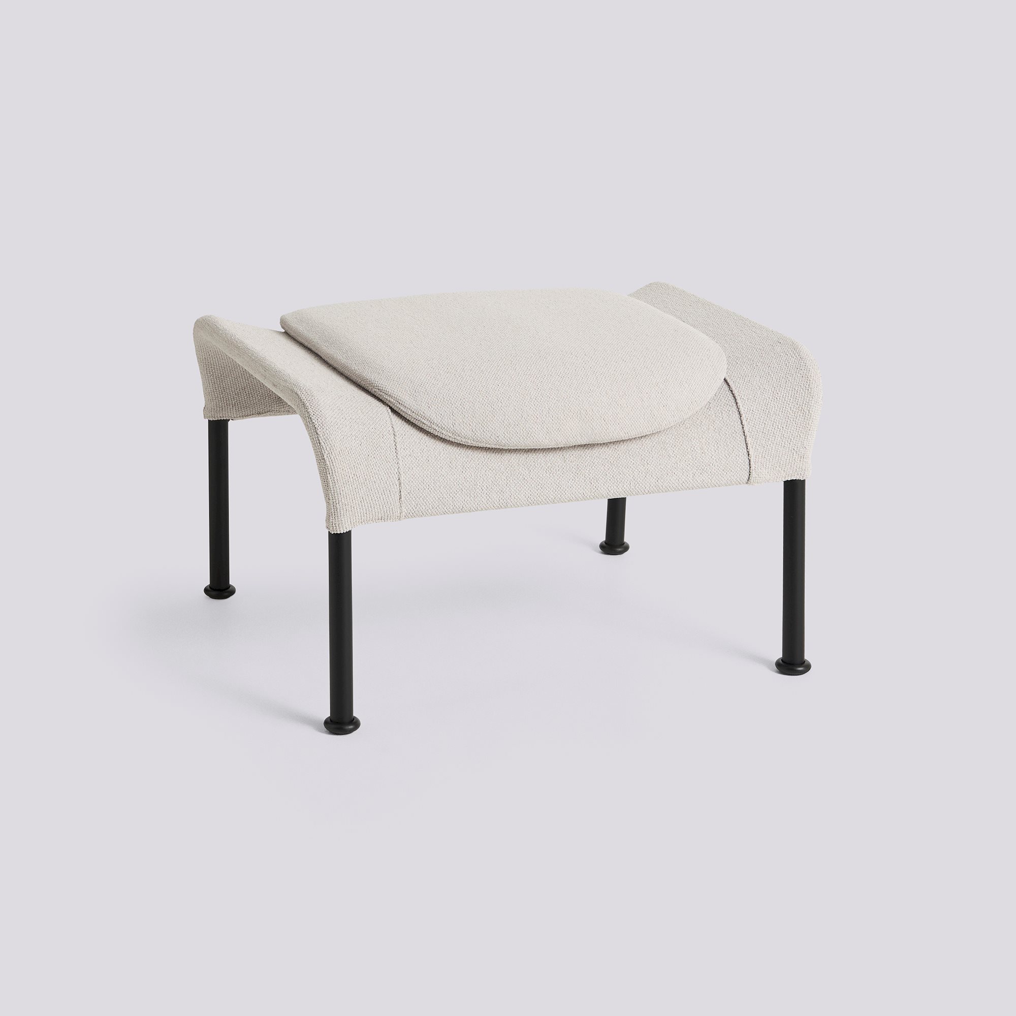 O2 Ottoman Black powder coated steel 4 leg base Felt glider-Lift Light grey textile