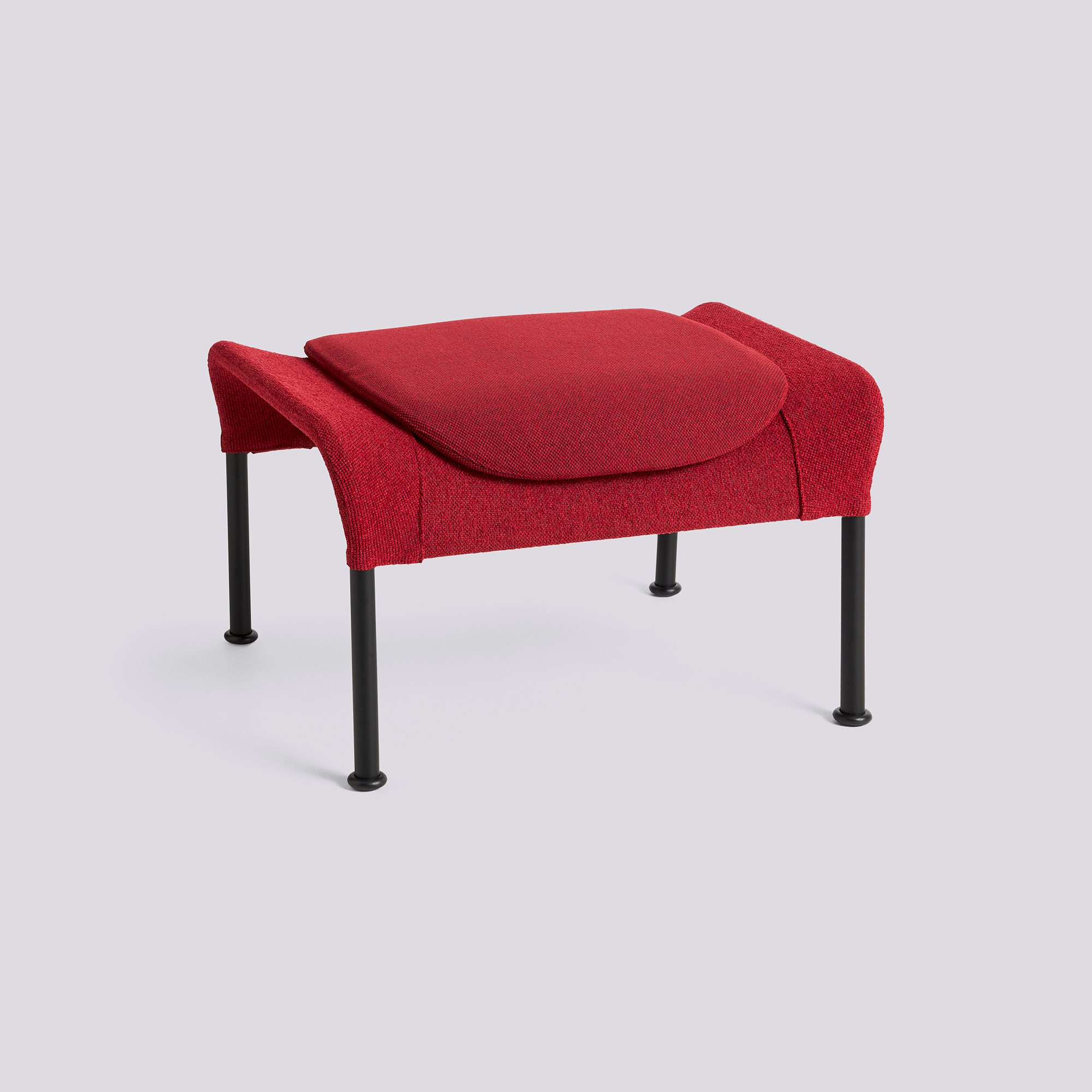 O2 Ottoman Black powder coated steel 4 leg base Felt glider-Lift Red textile