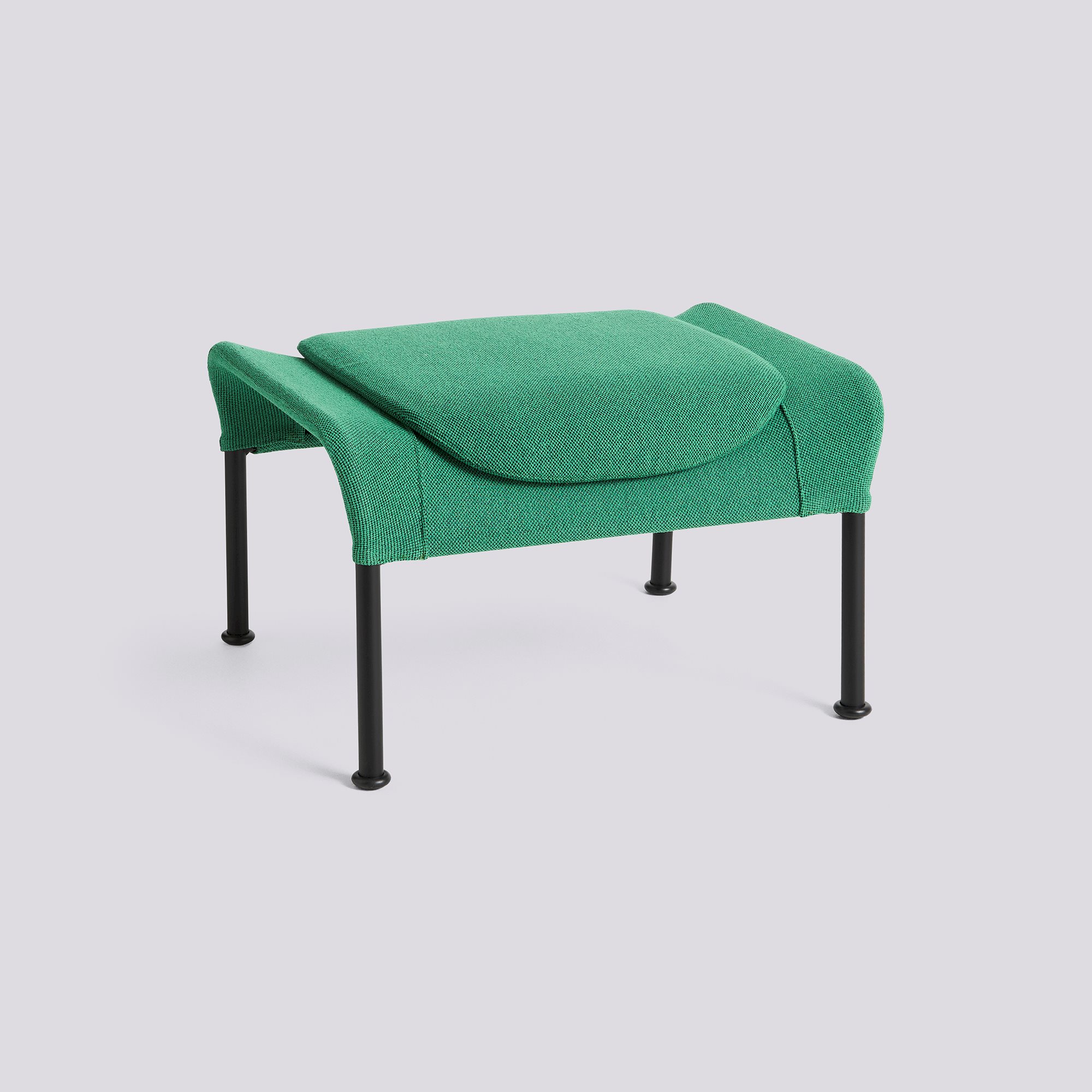 O2 Ottoman Black powder coated steel 4 leg base Felt glider-Lift Green textile