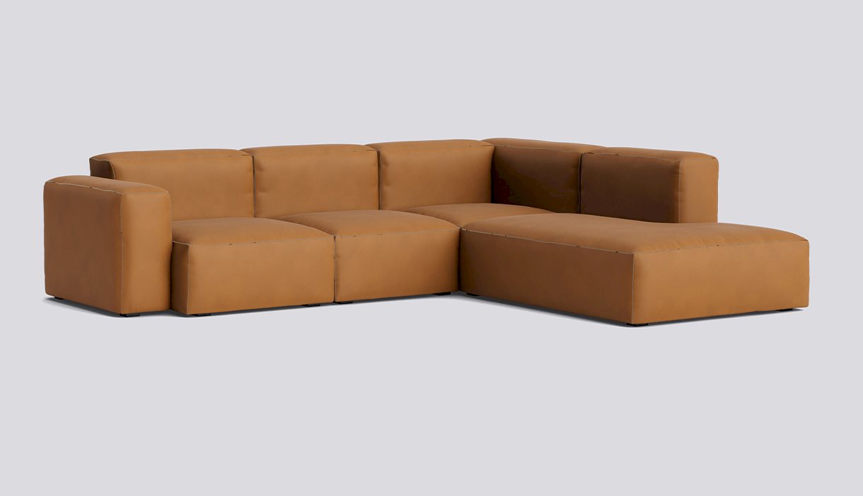 Mags Soft Corner Low armrest Combination 2 Right-Full upholstery-Sense-Cognac-Beige stitches