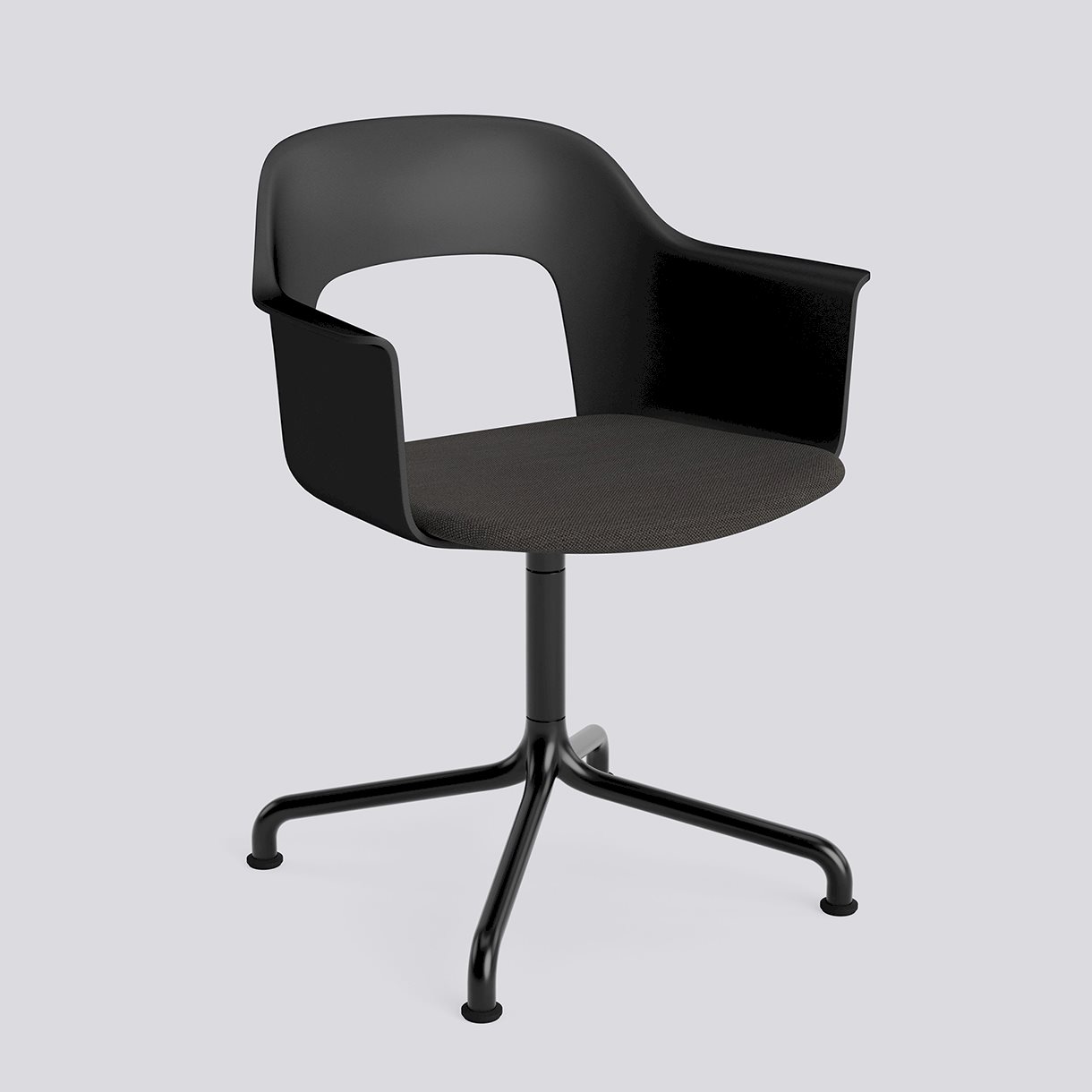 Layout Armchair 253 Black powder coated aluminium 4 star arc swivel base Standard glider-Black polypropylene shell Seat upholstery-Mode-005