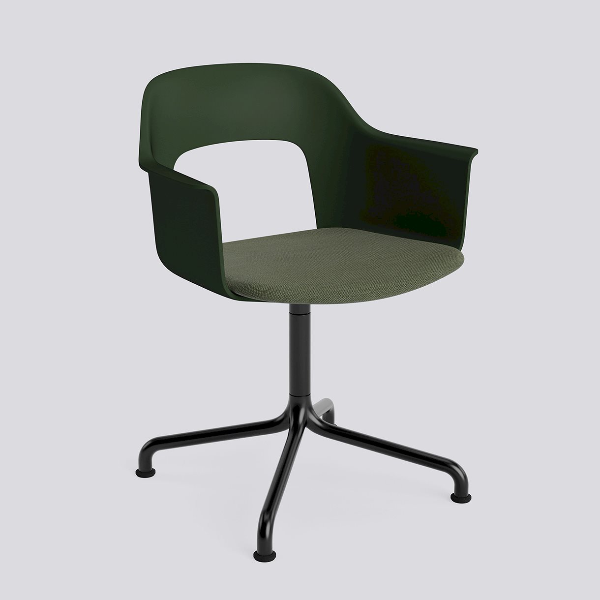 Layout Armchair 253 Black powder coated aluminium 4 star arc swivel base Standard glider-Bottle green polypropylene shell Seat upholstery-Mode-072