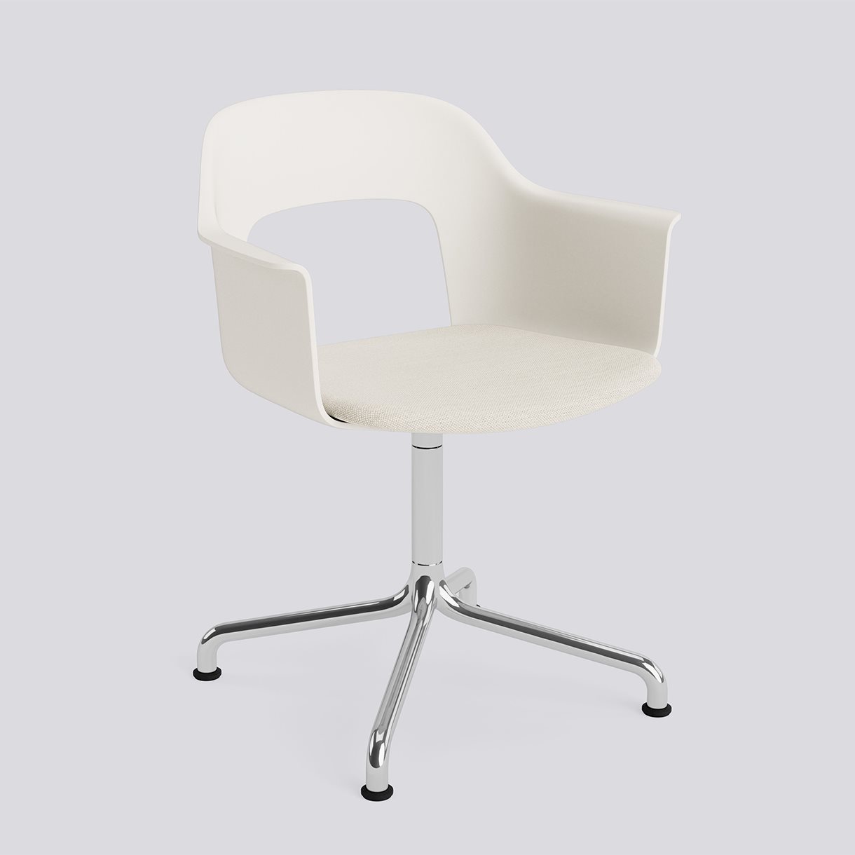 Layout Armchair 253 Polished aluminium 4 star swivel arc base Standard glider-Cream white polypropylene shell Seat upholstery-Mode-011