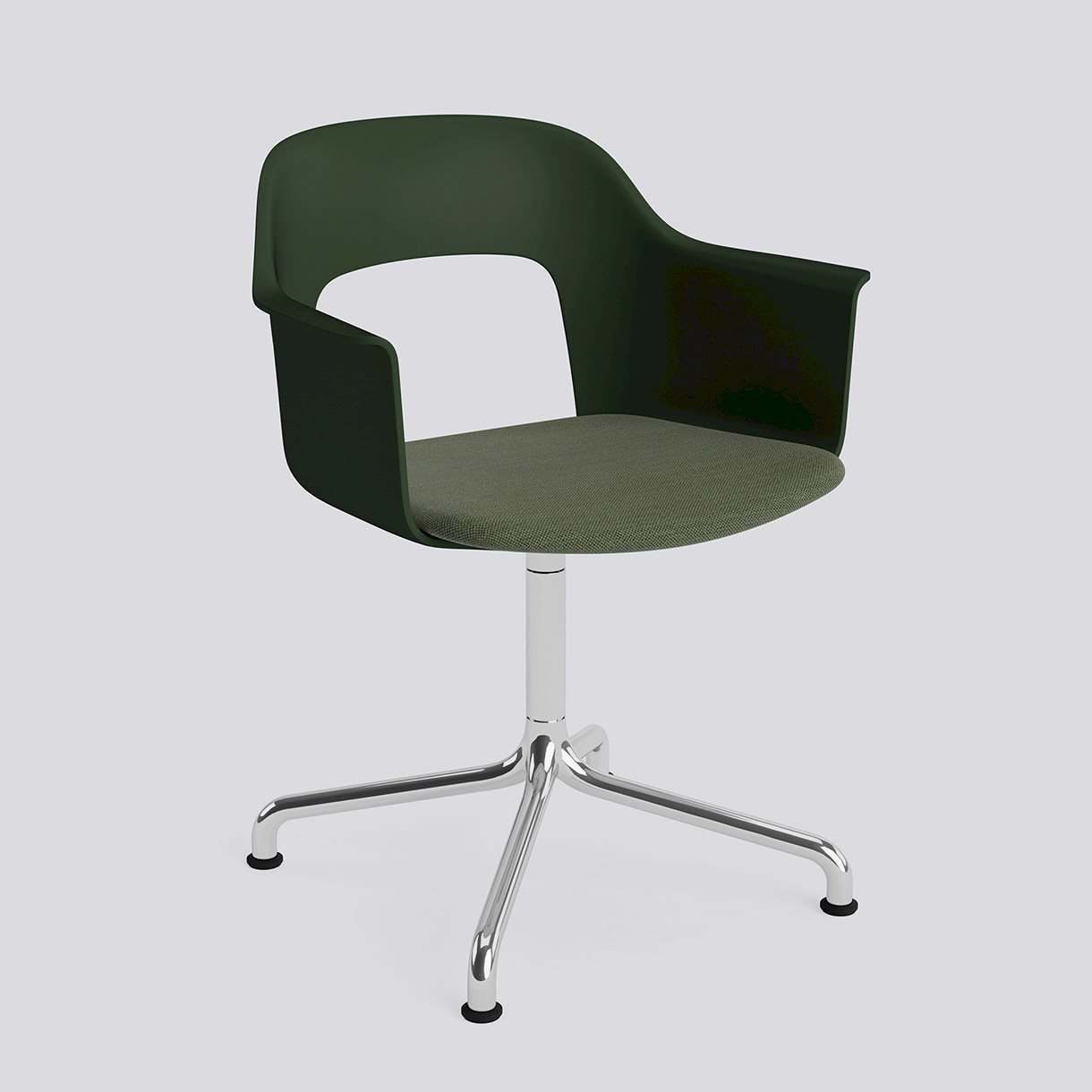 Layout Armchair 253 Polished aluminium 4 star swivel arc base Standard glider-Bottle green polypropylene shell Seat upholstery-Mode-072