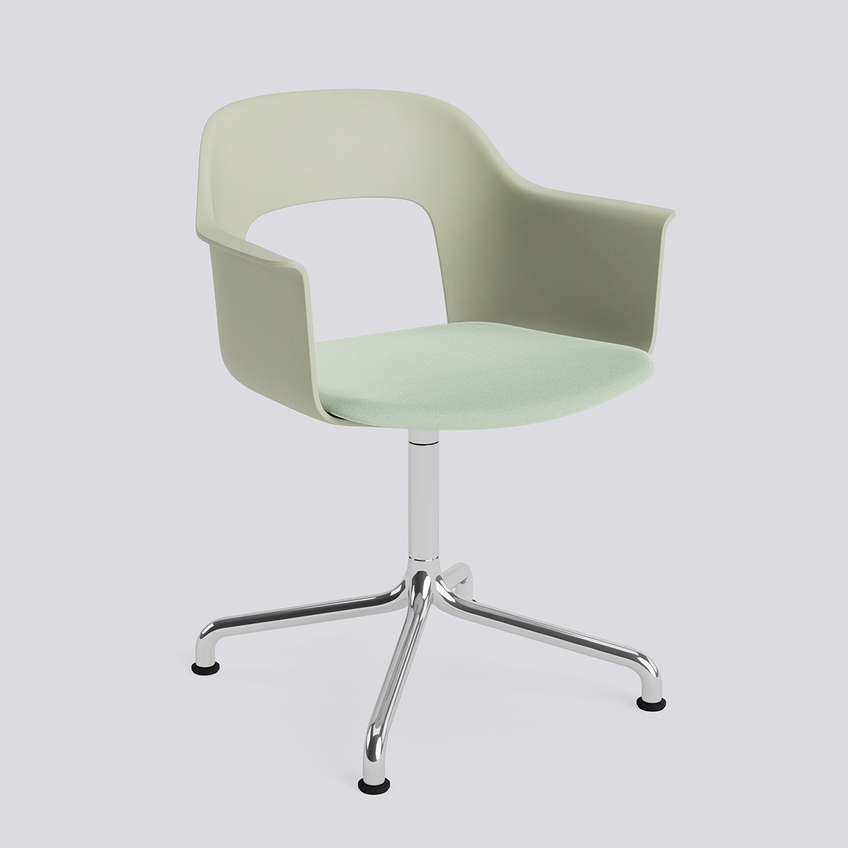 Layout Armchair 253 Polished aluminium 4 star swivel arc base Standard glider-Pastel green polypropylene shell Seat upholstery-Relate-921