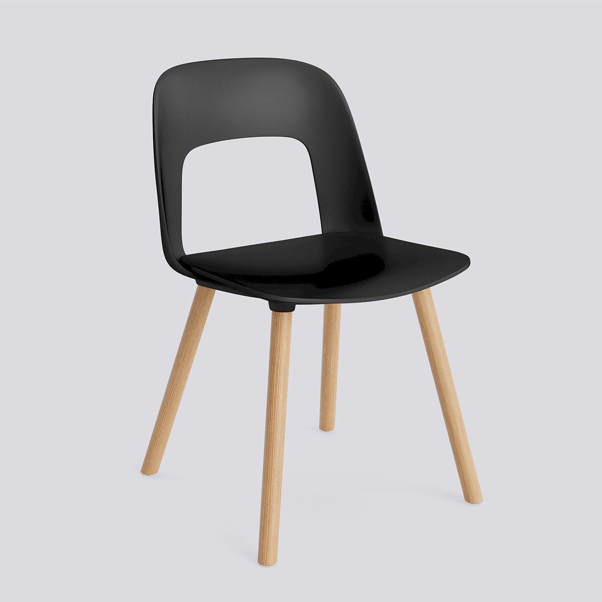 Layout Chair 121 Water-based lacquered solid oak 4 leg base Standard glider-Black polypropylene shell/seat-None-None