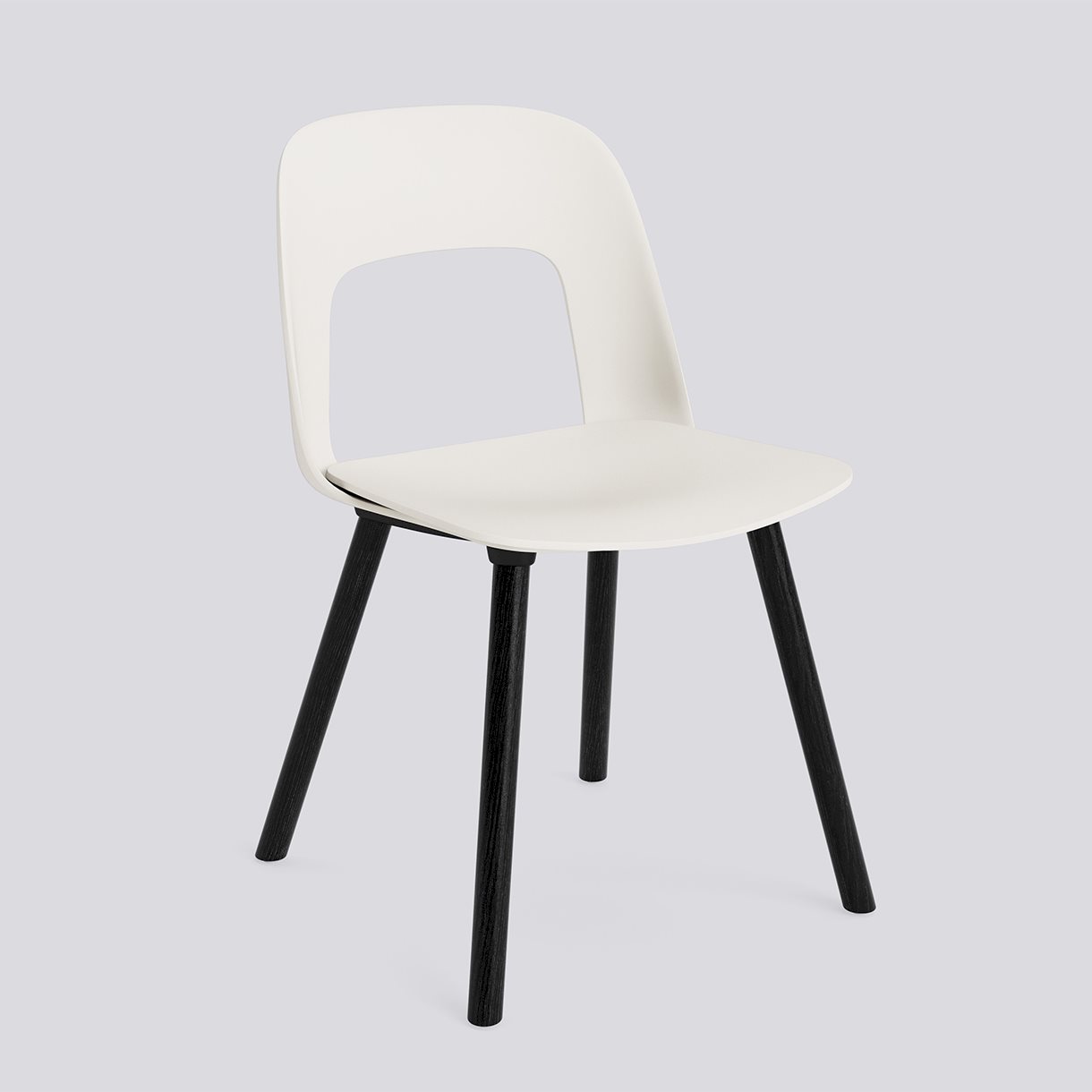 Layout Chair 121 Black water-based lacquered solid oak 4 leg base Standard glider-Cream white polypropylene shell/seat-None-None