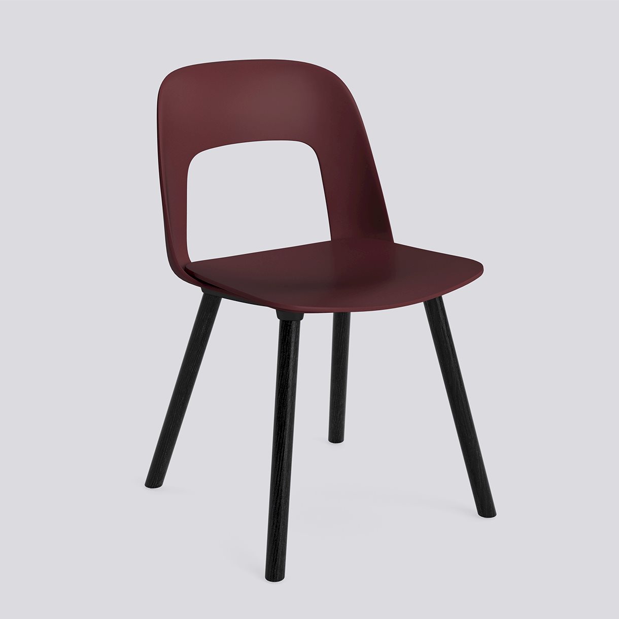 Layout Chair 121 Black water-based lacquered solid oak 4 leg base Standard glider-Bordeaux polypropylene shell/seat-None-None