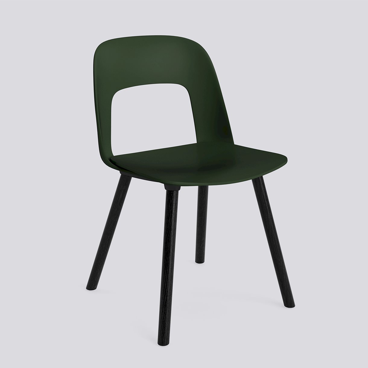 Layout Chair 121 Black water-based lacquered solid oak 4 leg base Standard glider-Bottle green polypropylene shell/seat-None-None