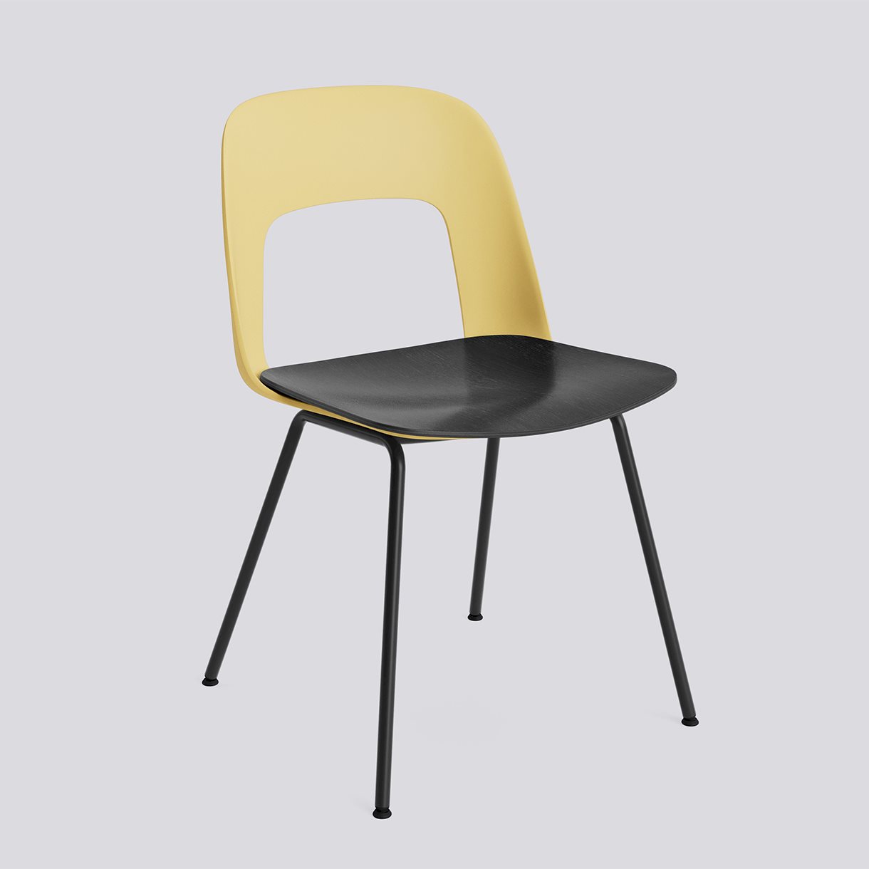 Layout Chair 112 Black powder coated steel 4 leg base Standard glider-Biscotti polypropylene shell Black water-based lacquered oak veneer seat-None-None