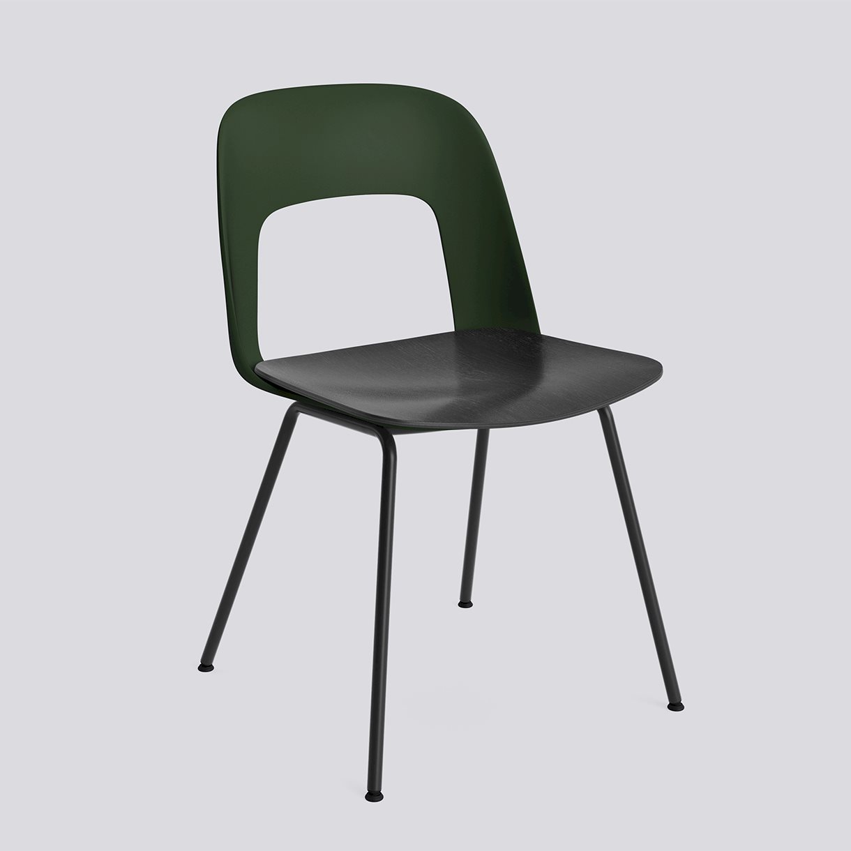 Layout Chair 112 Black powder coated steel 4 leg base Standard glider-Bottle green polypropylene shell Black water-based lacquered oak veneer seat-None-None