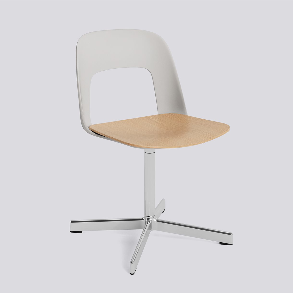 Layout Chair 132 Polished aluminium 4 star swivel base Standard glider-Sky grey polypropylene shell Water-based lacquered oak veneer seat-None-None