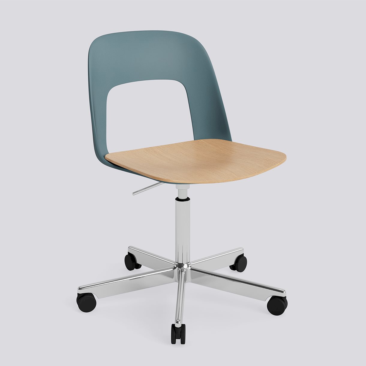 Layout Chair 142 Polished aluminium 5 star swivel Gas lift Wheel base-Ocean polypropylene shell Water-based lacquered oak veneer seat-None-None