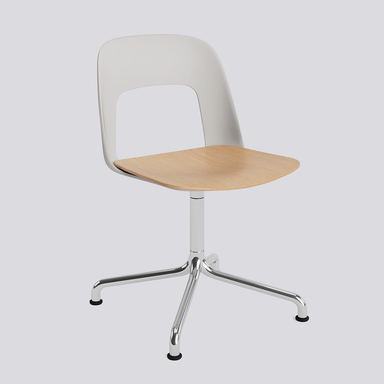 Layout Chair 152 Polished aluminium 4 star swivel arc base Standard glider-Sky grey polypropylene shell Water-based lacquered oak veneer seat-None-None