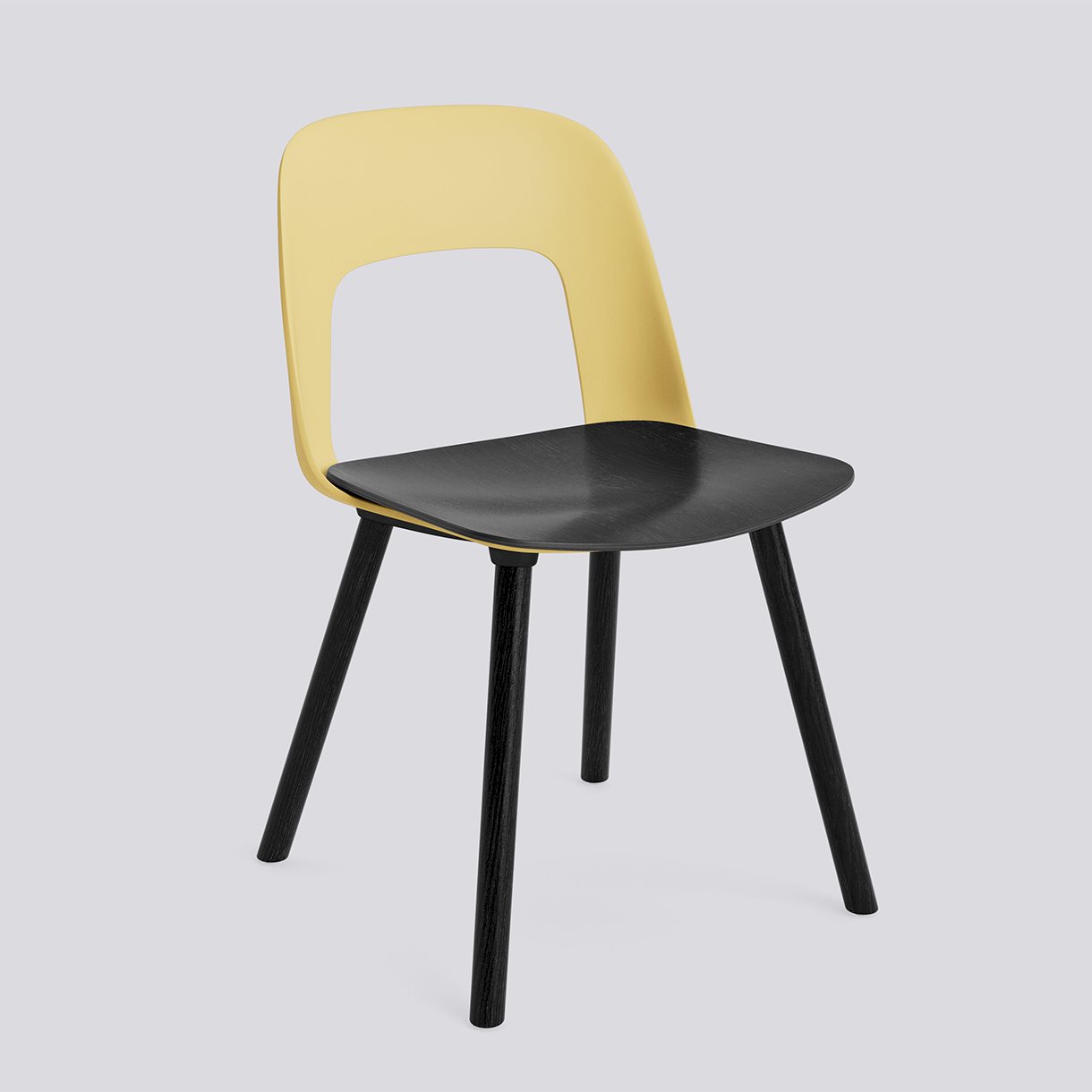 Layout Chair 122 Black water-based lacquered solid oak 4 leg base Standard glider-Biscotti polypropylene shell Black water-based lacquered oak veneer seat-None-None