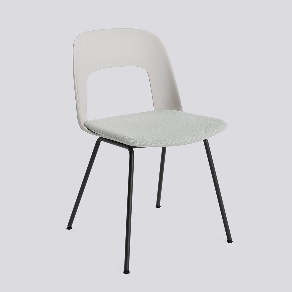 Layout Chair 113 Black powder coated steel 4 leg base Standard glider-Sky grey polypropylene shell Seat upholstery-Naveli-113